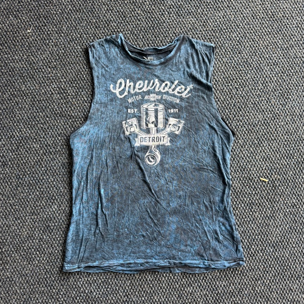 Vintage Chevrolet Blue Sleeveless Graphic Tee